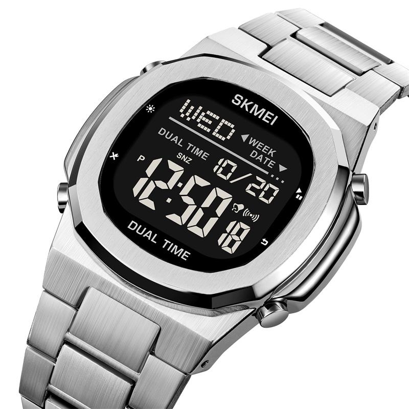 Skmei Steel Strap Mens LED Digital Watches Original Brand Waterproof Sports Wristwatch Fashion Multifunctional Dual Time