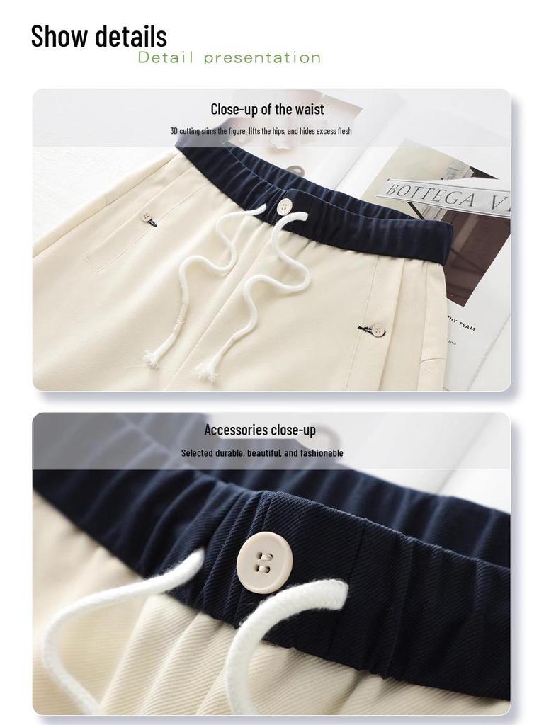 Women's Elastic High-Waist Drawstring Scimitar Pants - Spring & Autumn 2025, Casual Chic Loose Straight-Leg Banana Pants