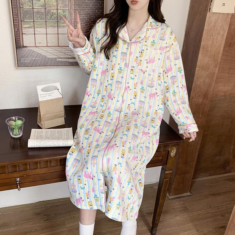 Autumn/Winter Postpartum Nursing Nightgown: Thick Air Cotton Maternity Pajamas for Spring and Autumn