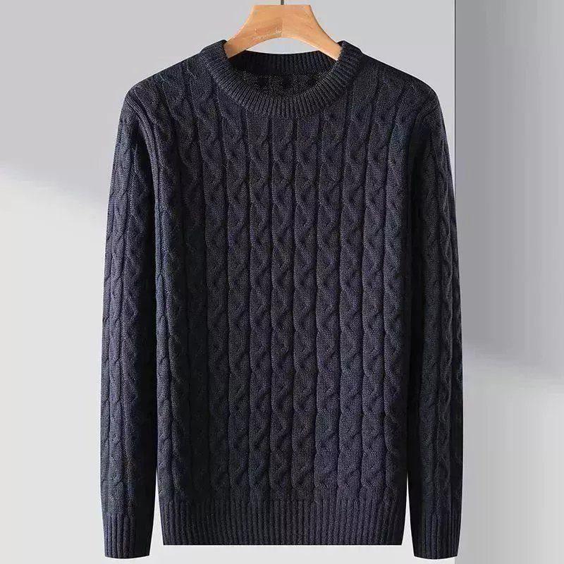 Extra dicker Winterwoll-Herrenpullover - Grobstrick-Rundhalsausschnitt