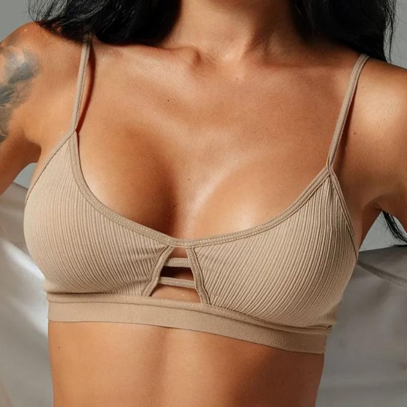 

Жіночий літній бавовняний бюстгальтер із вертикальною смужкою, дихаючий камзол бездротова білизна One size бежевий