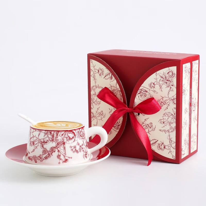Auspicious Red Ceramic Coffee Cup & Saucer Gift Set