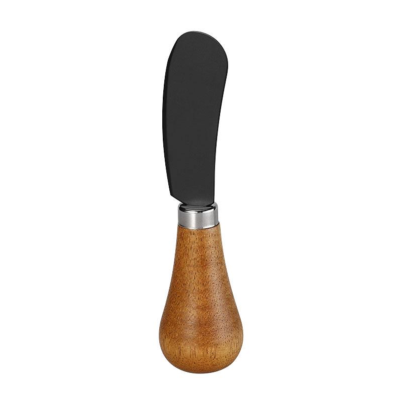 Black Stainless Steel Cheese Knife Set with Acacia Wood Handles & Western Cutlery - Self-Standing Cheese Knife, Fork & Spatula