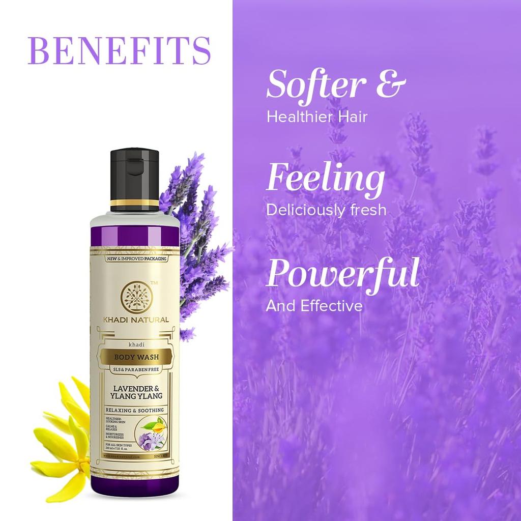 KHADI NATURAL Lavendel & Ylang Ylang Kräuter-Körperwäsche 210 ml Packung à 1 | Florales Duschgel für alle Hauttypen