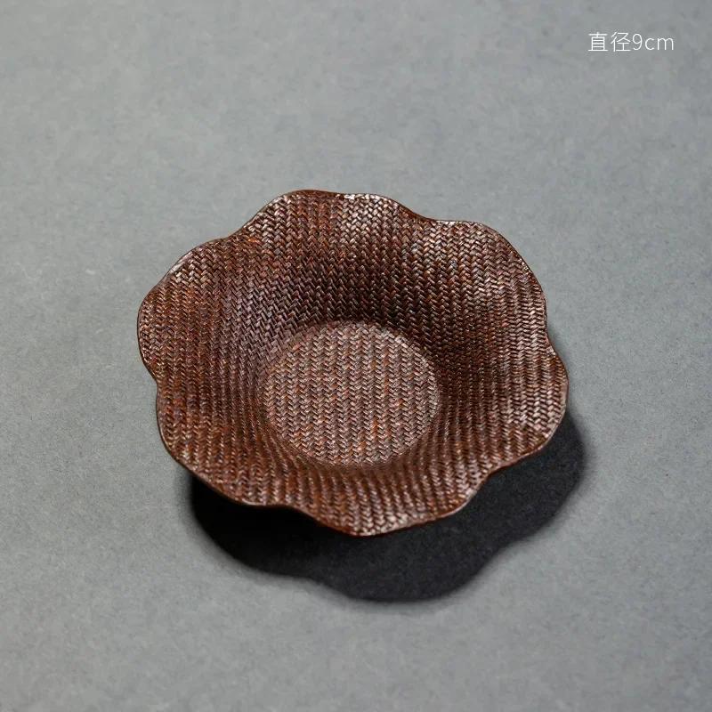 Hand-Woven Tea Coaster Chinese Retro Bamboo Heat Insulation Cushion Creative Mini Fruit Plate Zen Teacup Rests Teaware Accessory