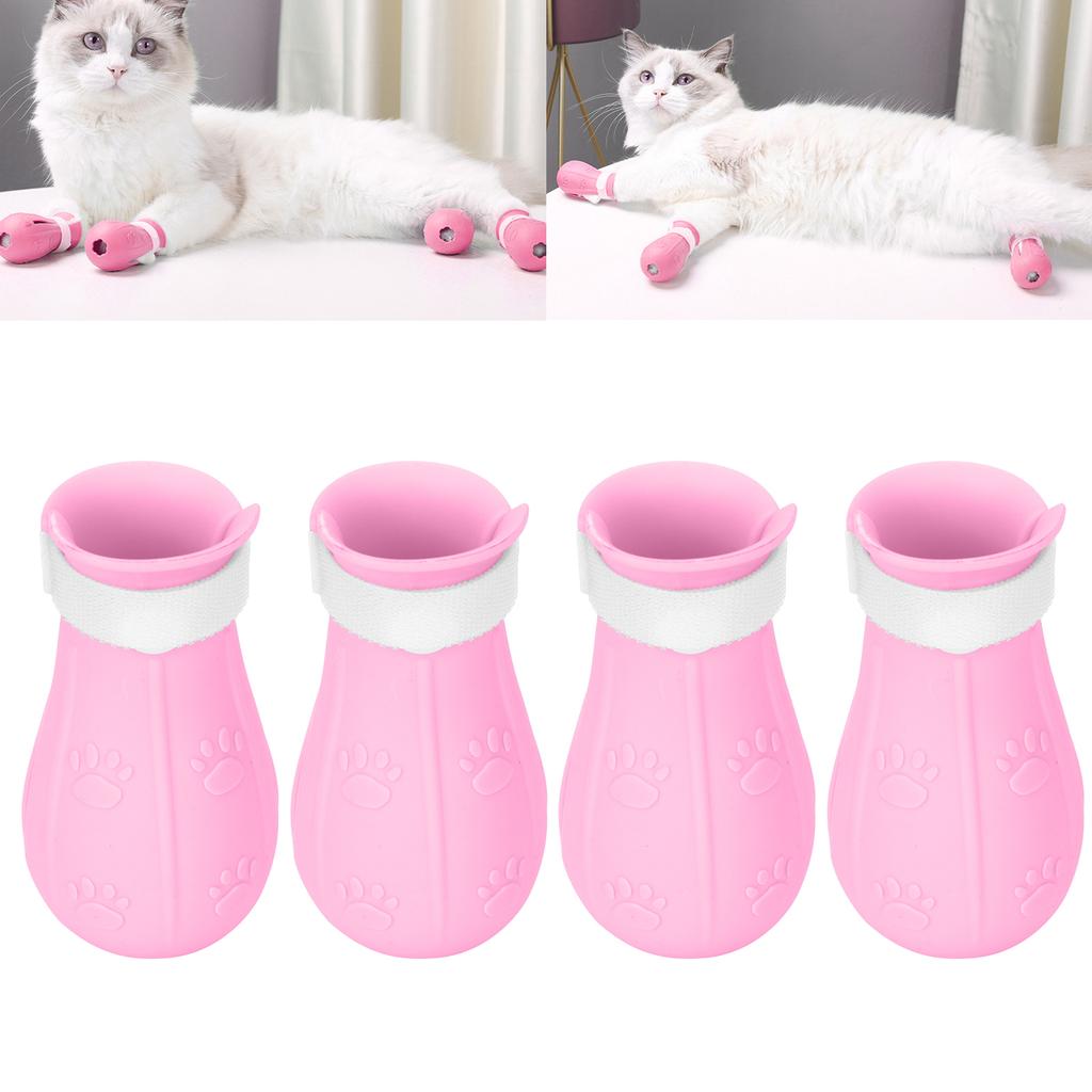 Cat Booties AntiScratch Cat Shoes Silicone Foot Covers Suitable for Pet Hospitals Pet Shops(Single Box Pink 4 Pcs )