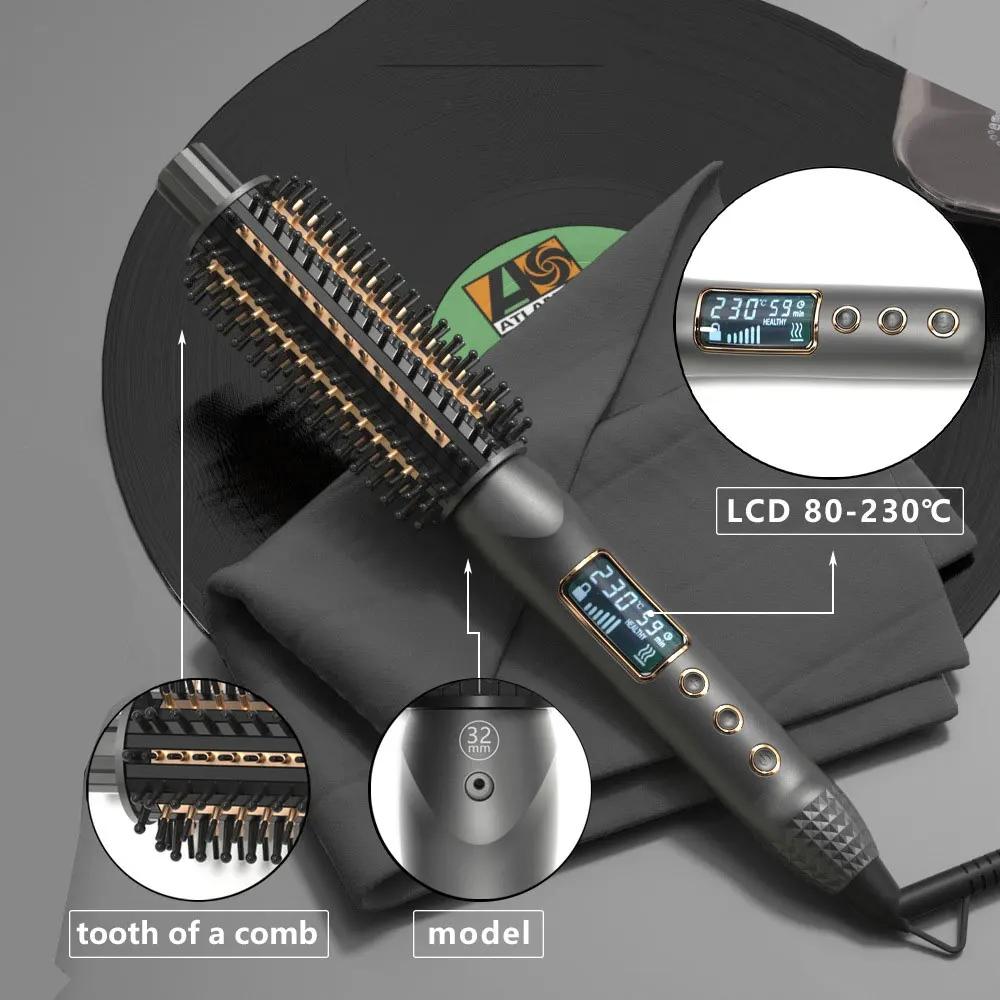 Double PTC Curling Iron Brush Ceramic Ionic Hair Curler Straightener Anti-Scald Volumizing Hair Heated Brush Electric Hot Comb