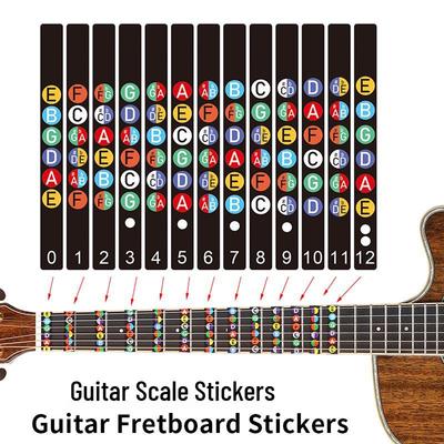 Beginner 12-Fret Guitar Scale Stickers - Entry-Level Instrument Markers for Folk Guitar Fretboard