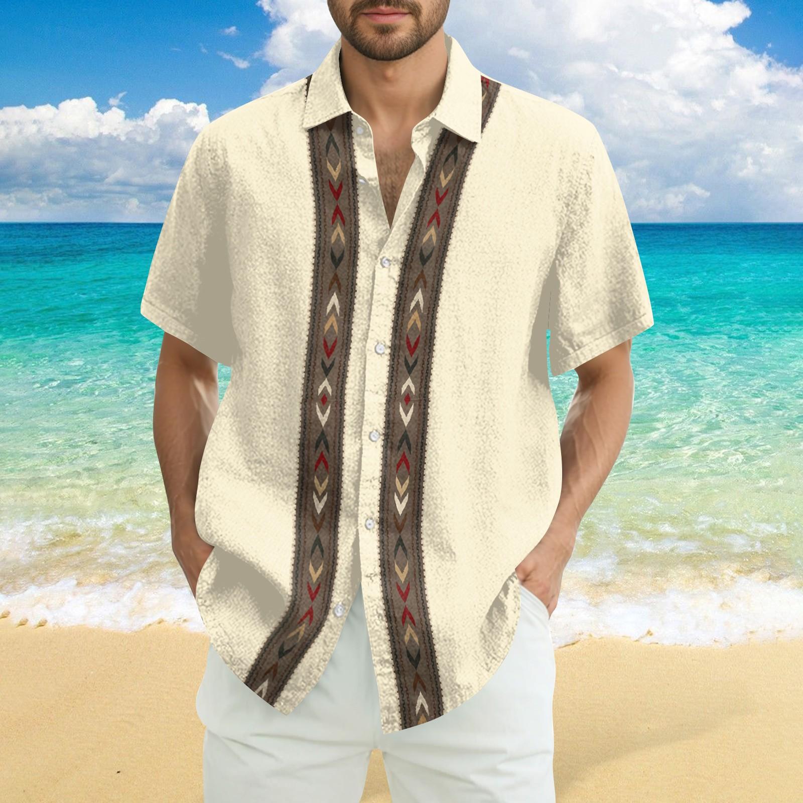 

Мужская модная повседневная свободная полосатая пляжная рубашка с короткими рукавами XXXL жёлтый