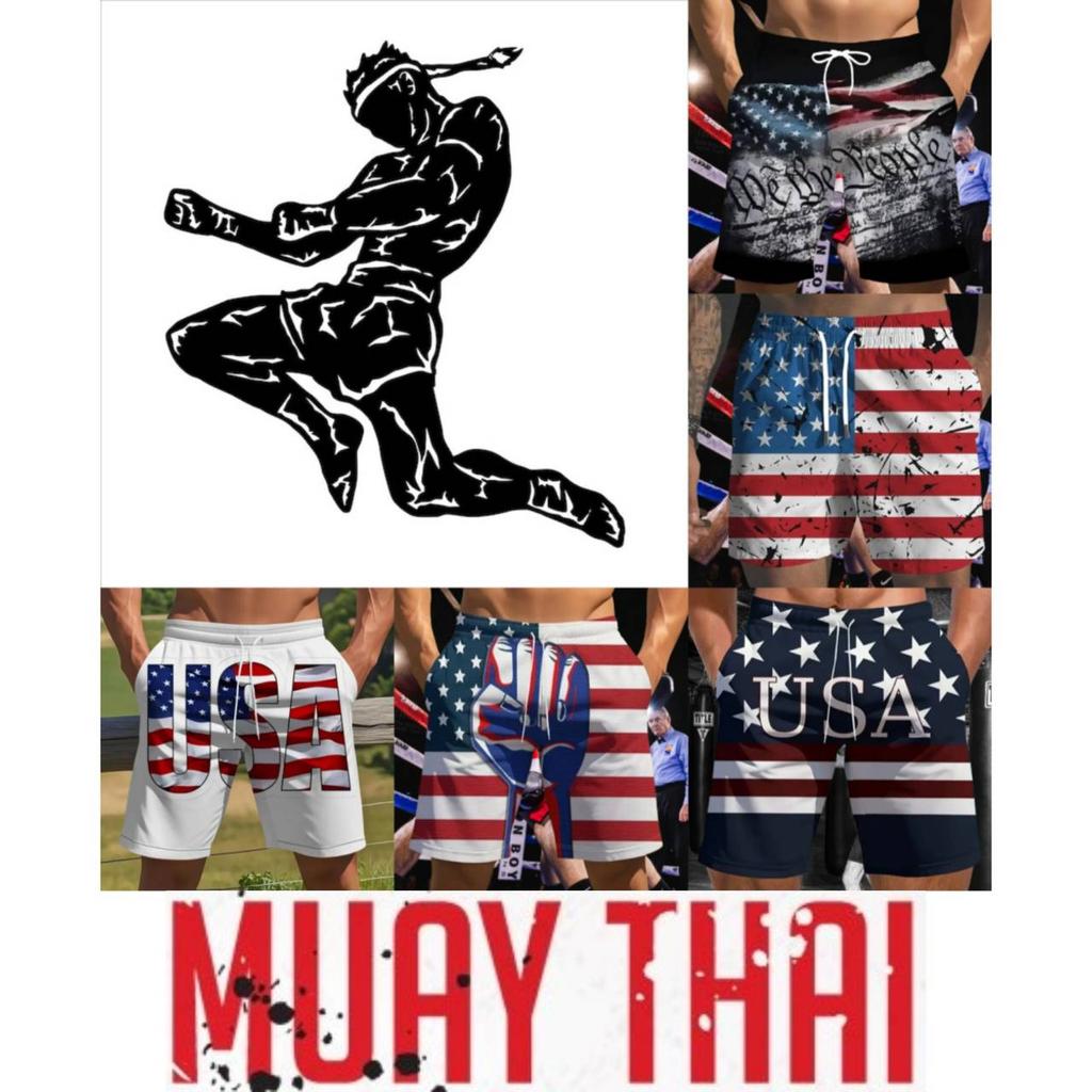 USA America United States Flag Muay Thai Boxing Kickboxing Shorts 3D Print Training Unisex Men Women Quick Dry Fitness Gym Sport Workout