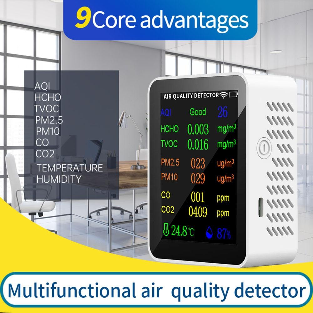WIFI Luftkvalitetsmätare 10 in1 PM2.5 PM10 HCHO AQI Temperaturfuktighetsmätare