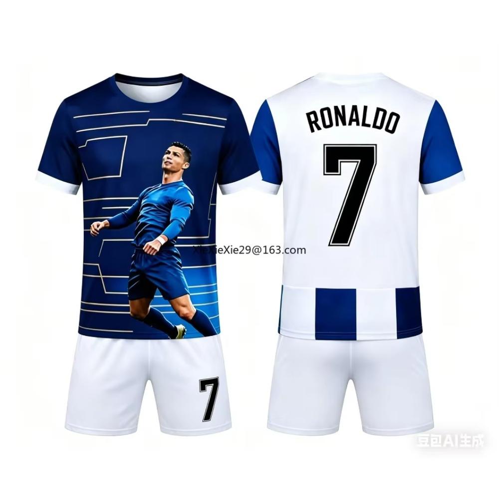Fashion Ronaldo 7 AI New Fitness Football Training Competition Summer Children's Adult T-shirt Shorts Set Parent-child Outfit