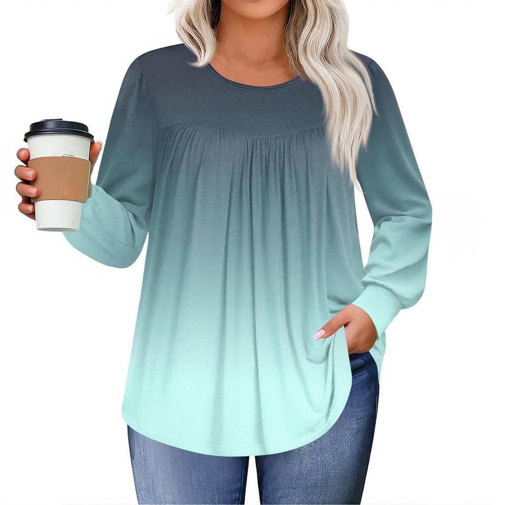 Dámské topy plus size košile s dlouhým rukávem kulatý výstřih splývavá tunika ležérní volná halenka L-5X