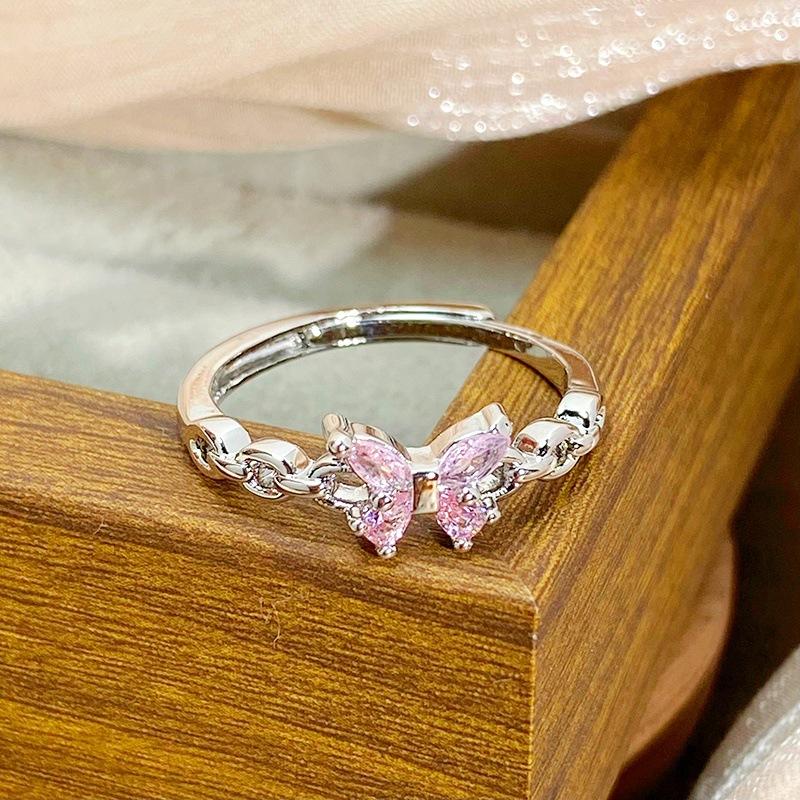 Überraschungsbox Süßer Rosa Zirkon Mädchen Herz Öffnungsring Schmetterling Stern Nische Stapelbares Tragen High-End Ring