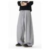 Mens Loose Draped Double Pleated Waist Straight Casual Long Trousers