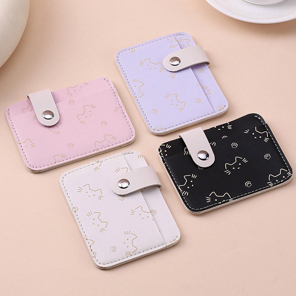 Cute Cartoon Cat Credit Card Holder Small Wallet Women, Slim Coin Pocket Pu Leather Compact Cash Wallet, Thin Travel Card Case