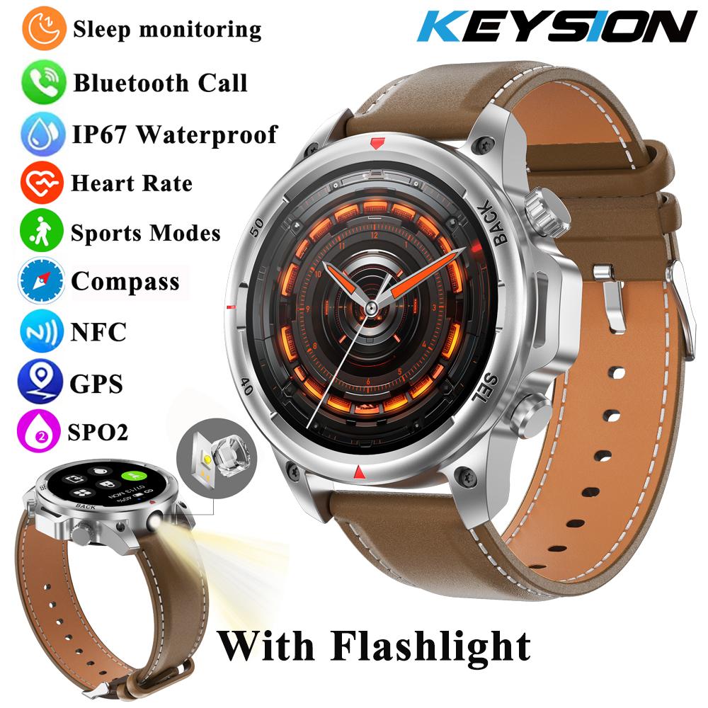 Neue 1,53" Bluetooth Anruf Smartwatch Gesundheitsmonitor mit Taschenlampe Kompass NFC 400mAh Outdoor Herren Smartwatches für IOS Android