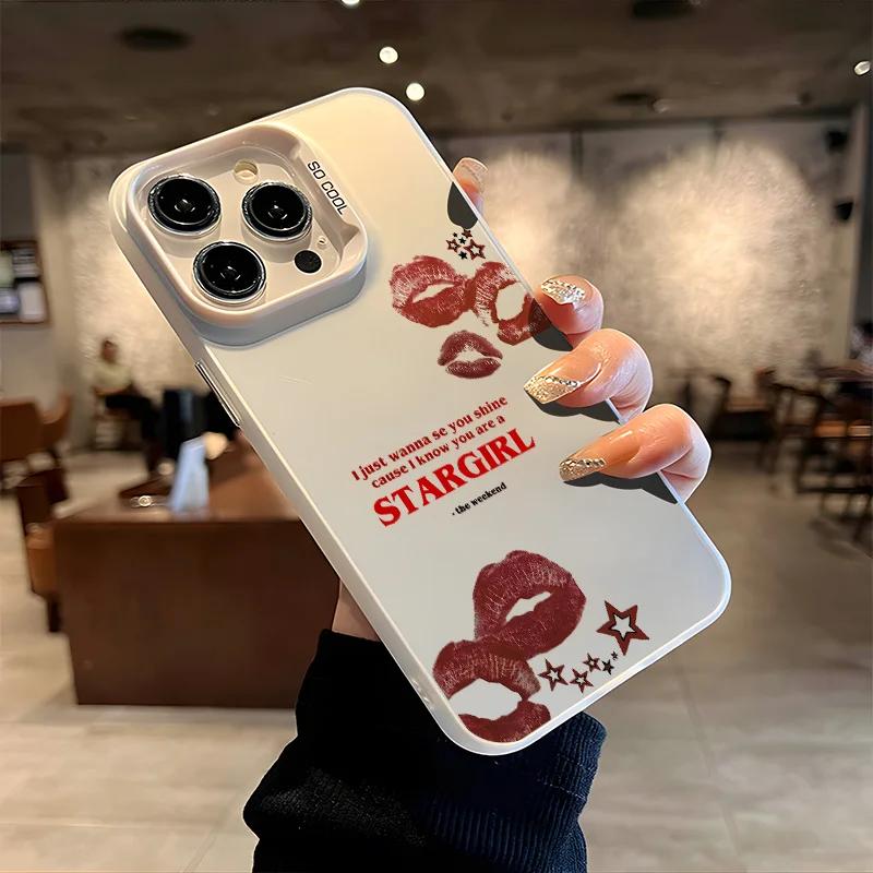 Stargirl Red Lip Design Phone for IPhone 16 11 15 14 13 12 Pro Max Black and Siery Shockproof Case