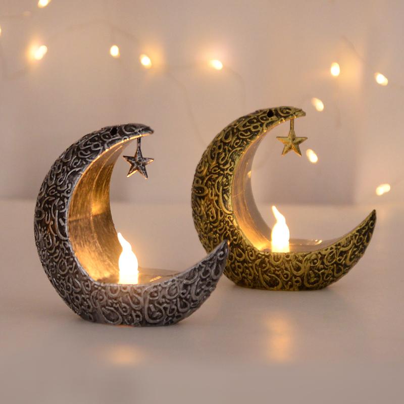 Eid Mubarak LED Candle Light Moon Star Ornaments 2024 Ramadan Kareem Home Decoration Eid Al Adha Gift Festival Party Supplies