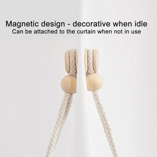 Magnetic Wood Beads Curtain Tieback, Farmhouse Rustic Window Curtain Holders Ties Backs, Handmade Decorative Drape Curtain Holdbacks