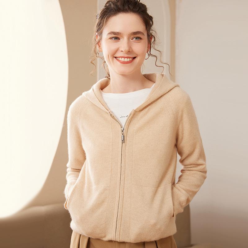 2024 Autumn/Winter Women's Loose Fit Hooded Cashmere Zipper Cardigan - Korean Thick Style Sweater