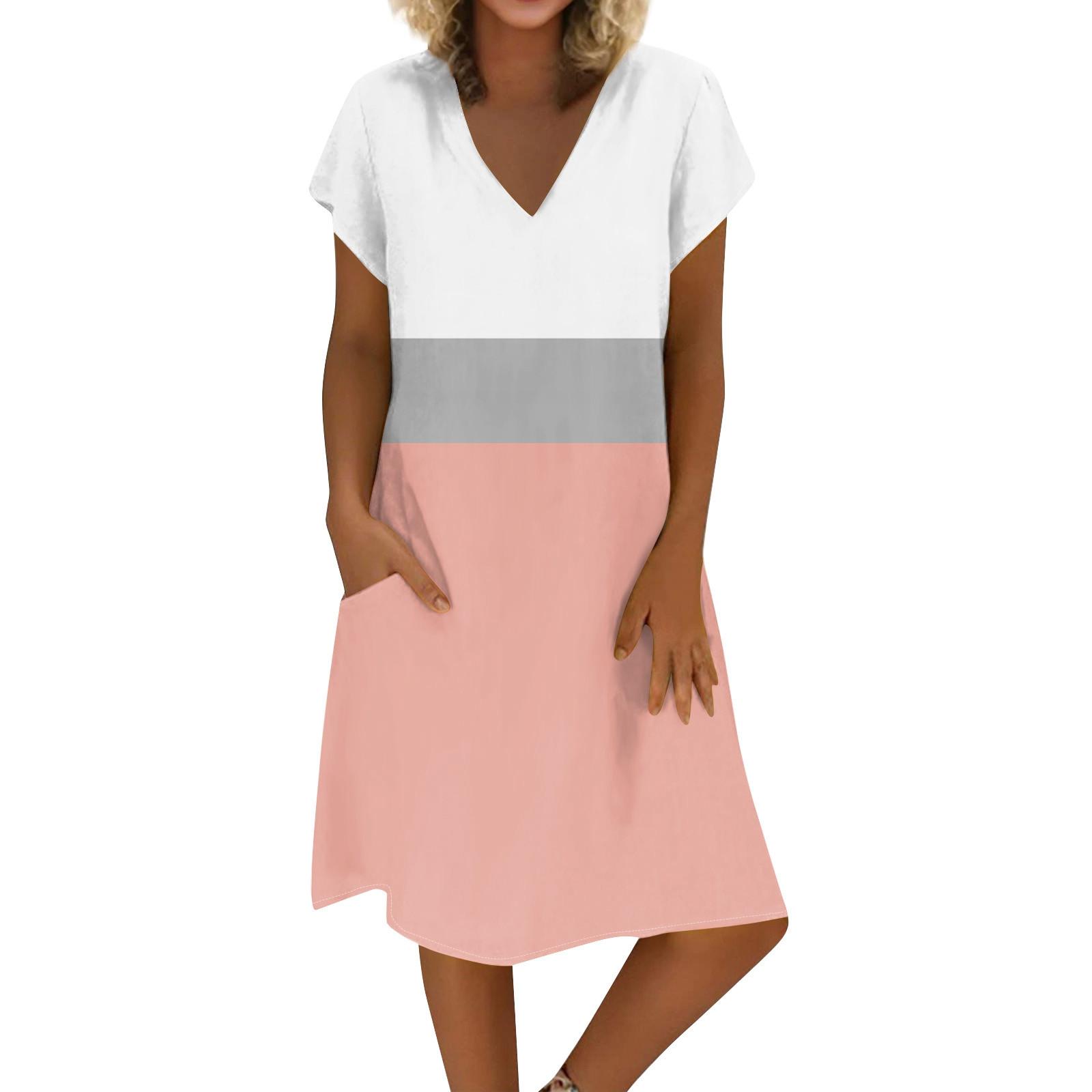 

Жіноча літня сукня з V-подібним вирізом, коротким рукавом, з принтом, з бавовни та льону M винний