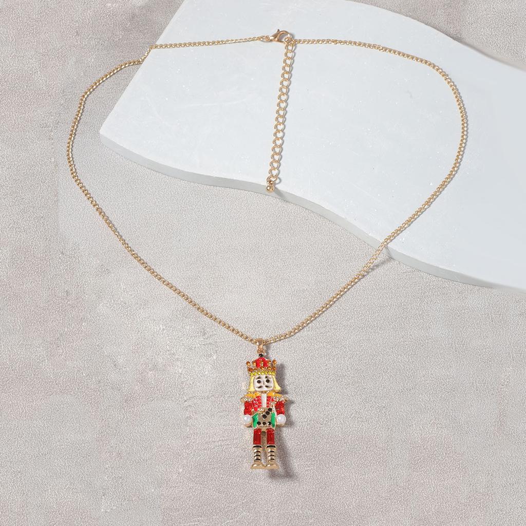Creative Cartoon Alloy Drip Oil Inlaid Zircon Nutcracker Soldier Pendant Necklace Versatile Everyday Style