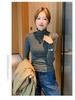 H360 Women's Lace Knit Ruffle High Neck Slim Fit Base Layer for Autumn/Winter