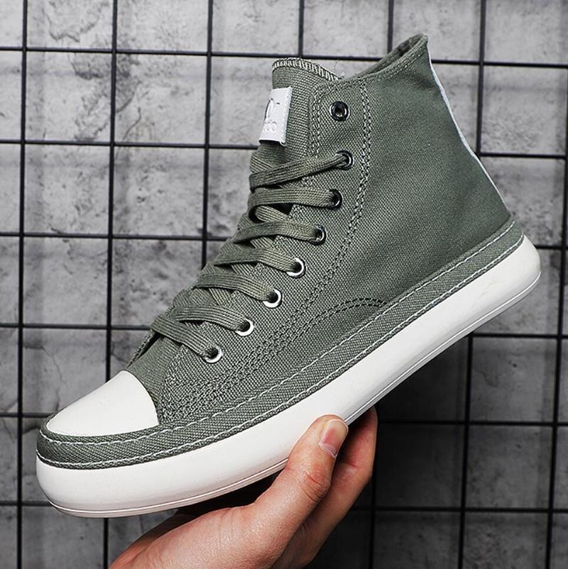 Men's High Top Canvas Shoes Black White Men Casual Sneakers Fashion Lace-up Vulcanize Shoes Cool Street Sports Brand Flats