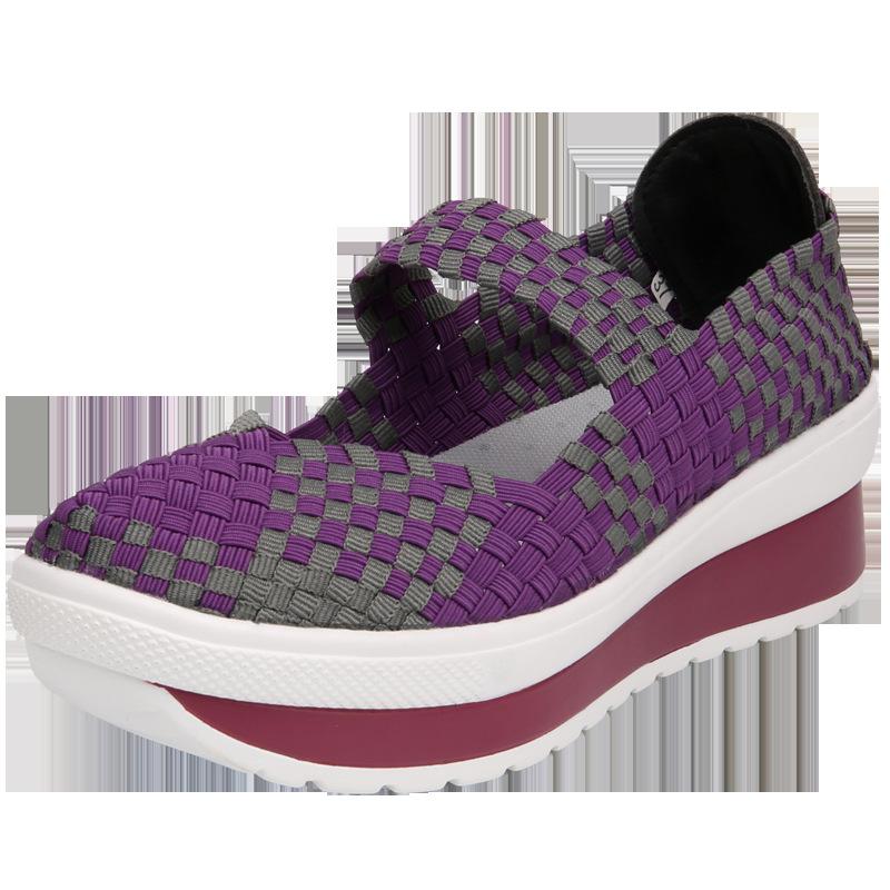 Spring New Handmade Women's Shoes Sports and Leisure Women's Thick-soled Heel Rocking Shoes Women