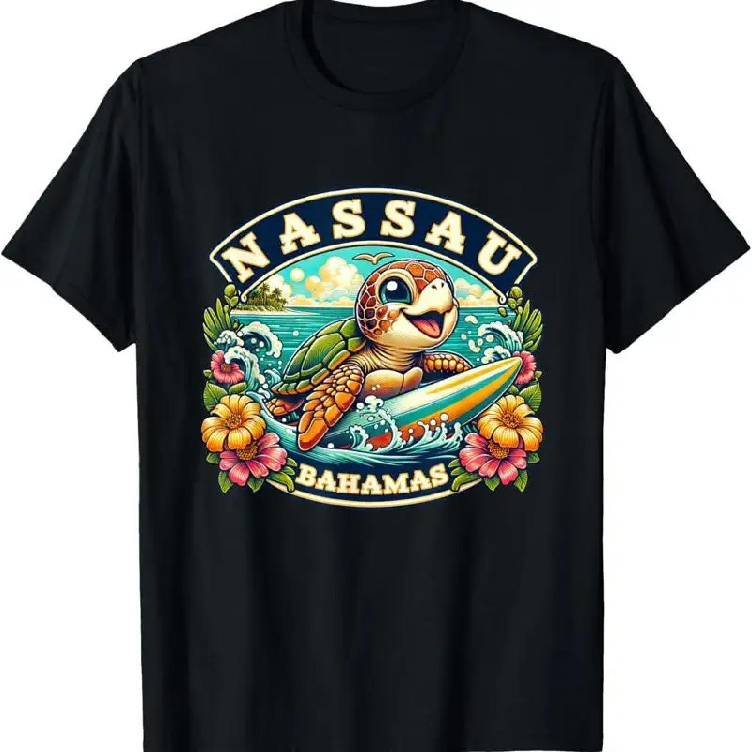 

Nassau Bahamas Cute Sea Turtle Surfing T Shirt XXXXXL чорний