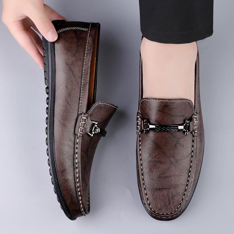 Fashion Fashionable New Round Toe Business Casual Loafers Luxury Brand Men's Spring Two-layer Leather Comfortable Hot Selling Bean Shoes