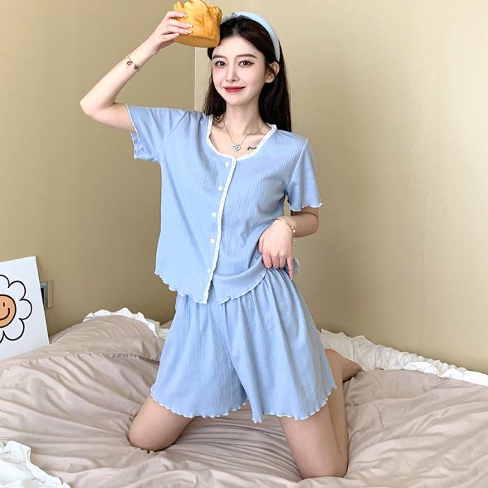 Korean Style Summer 2024 Women's Pajama Set: Short-Sleeve Top & Shorts for Sweet, Versatile Wear