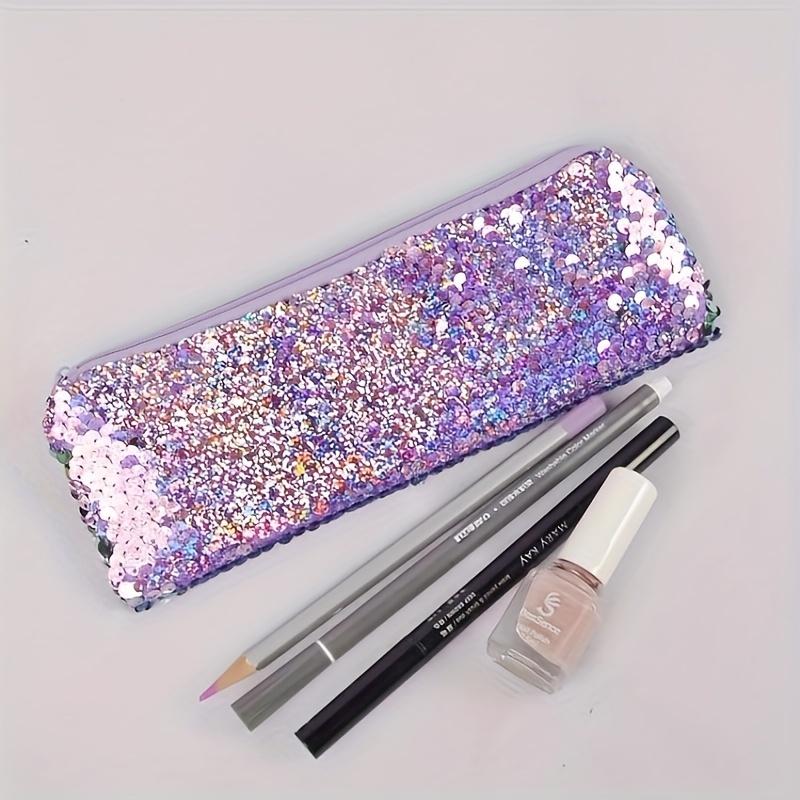 1pc Mermaid Sequin Make-up Bag Portable Travel Make-up Brush Storage Bag Large Capacity Sequin Zip Storage Bag Durable Handbag, Suitable for Travel