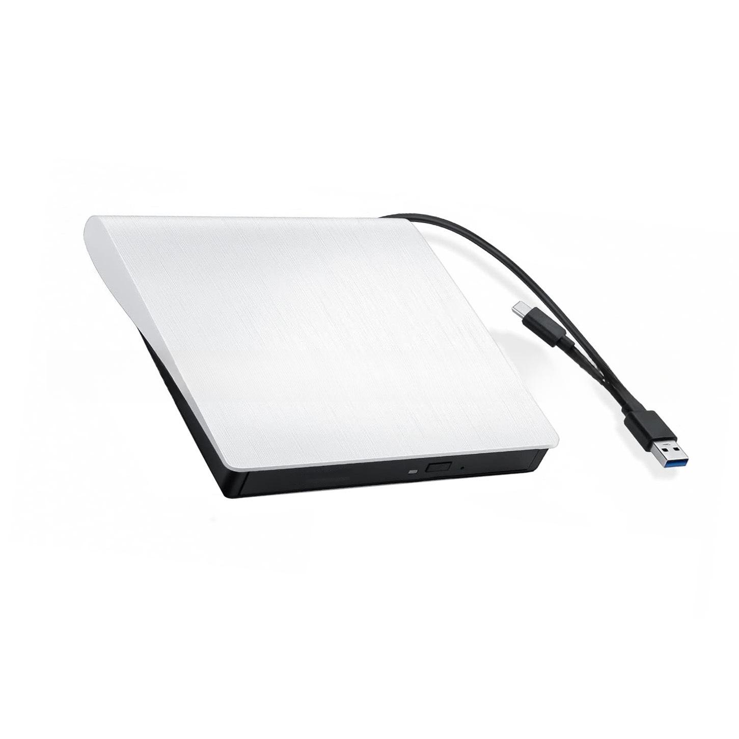 

External CD DVD Drive USB 3.0 Type-C Portable CD DVD ROM Reader Writer Burner Player for Laptop Desktop PC Windows Mac OS Plug and Play білий