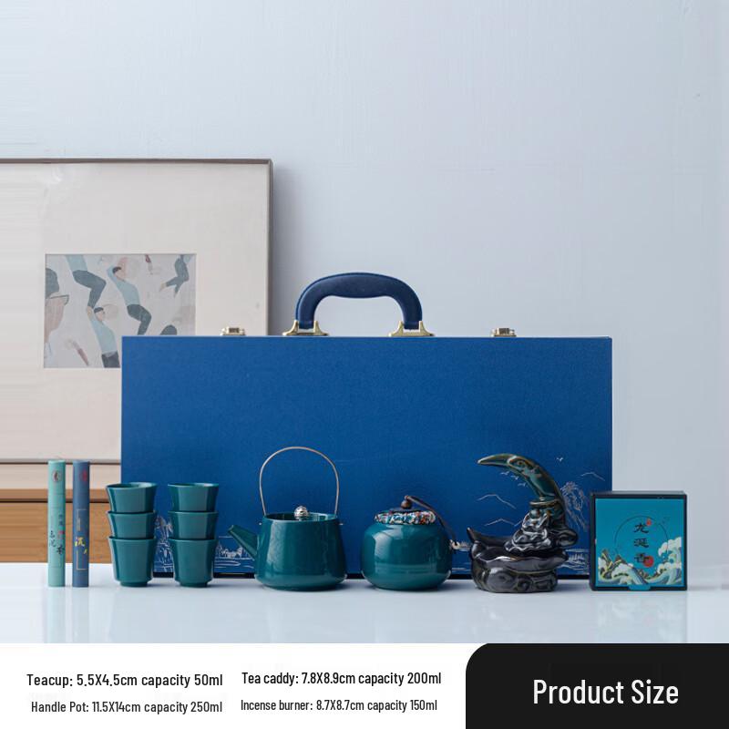 OIMG Ceramic Tea Set with Overhead Handle Pot