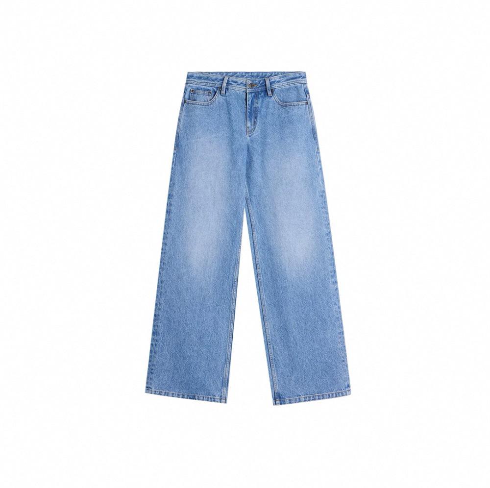 Women s Retro Distressed Light Blue Cotton Jeans - Mid-Low Waist, Loose Straight Leg S