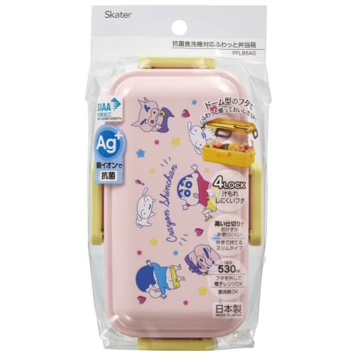 Skater Bento Box, 530ml, Single Tier, Made In Japan, for Women, with 4-Point Locking Closure, Leak-Resistant, Dishwasher and Microwave Safe, Crayon Sh