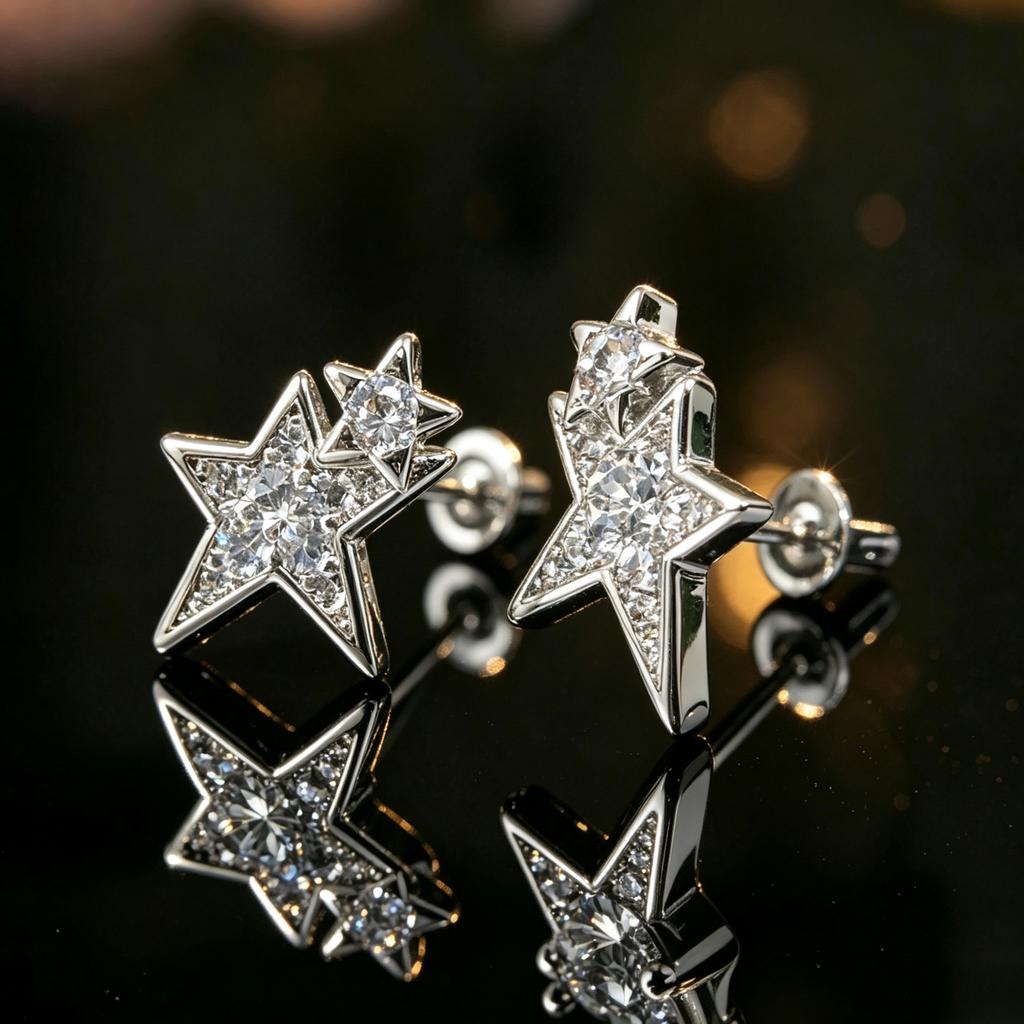Cute Female White Zircon Stone Star Stud Earrings Trendy Fashion Silver Gold Color Wedding Jewelry For Women