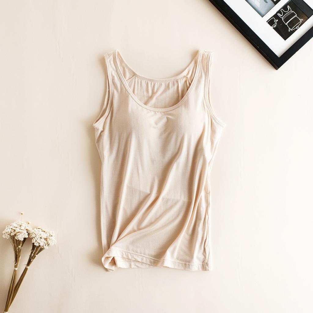 Women Built In Bra Padded Tank Top Female Modal Breathable Fitness Camisole Tops Solid Push Up Bra Vest