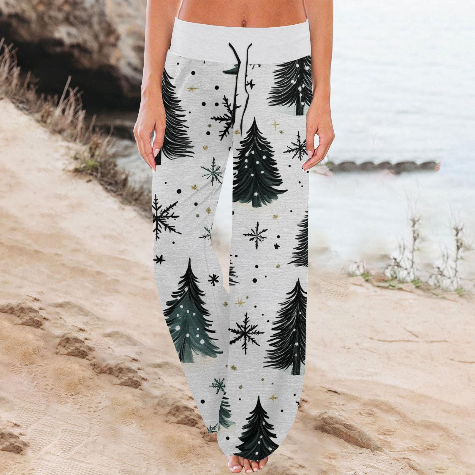 

Женские модные повседневные удобные пижамные брюки с рождественским принтом, широкие брюки на шнурке XXXL белый