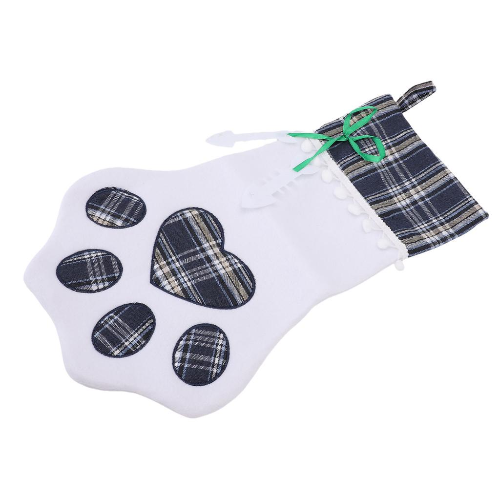 Xmas Stocking Large Capacity   Plaid Pet Foot Hanging Stocking Decoration for Present Bag
