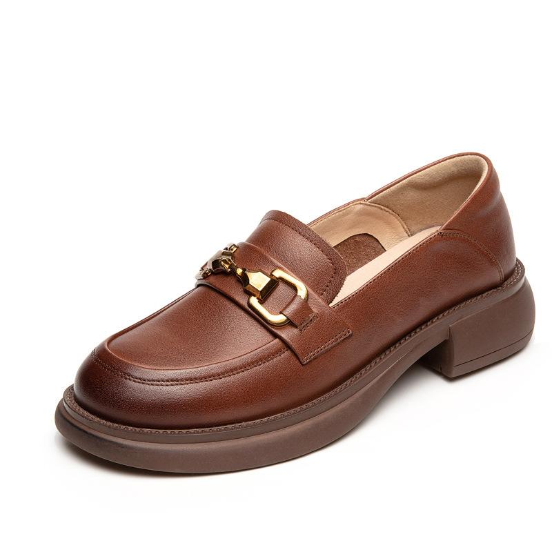 First layer cowhide loafers women's spring and autumn commuting new rubber sole British style work versatile small leather shoes women's shoes