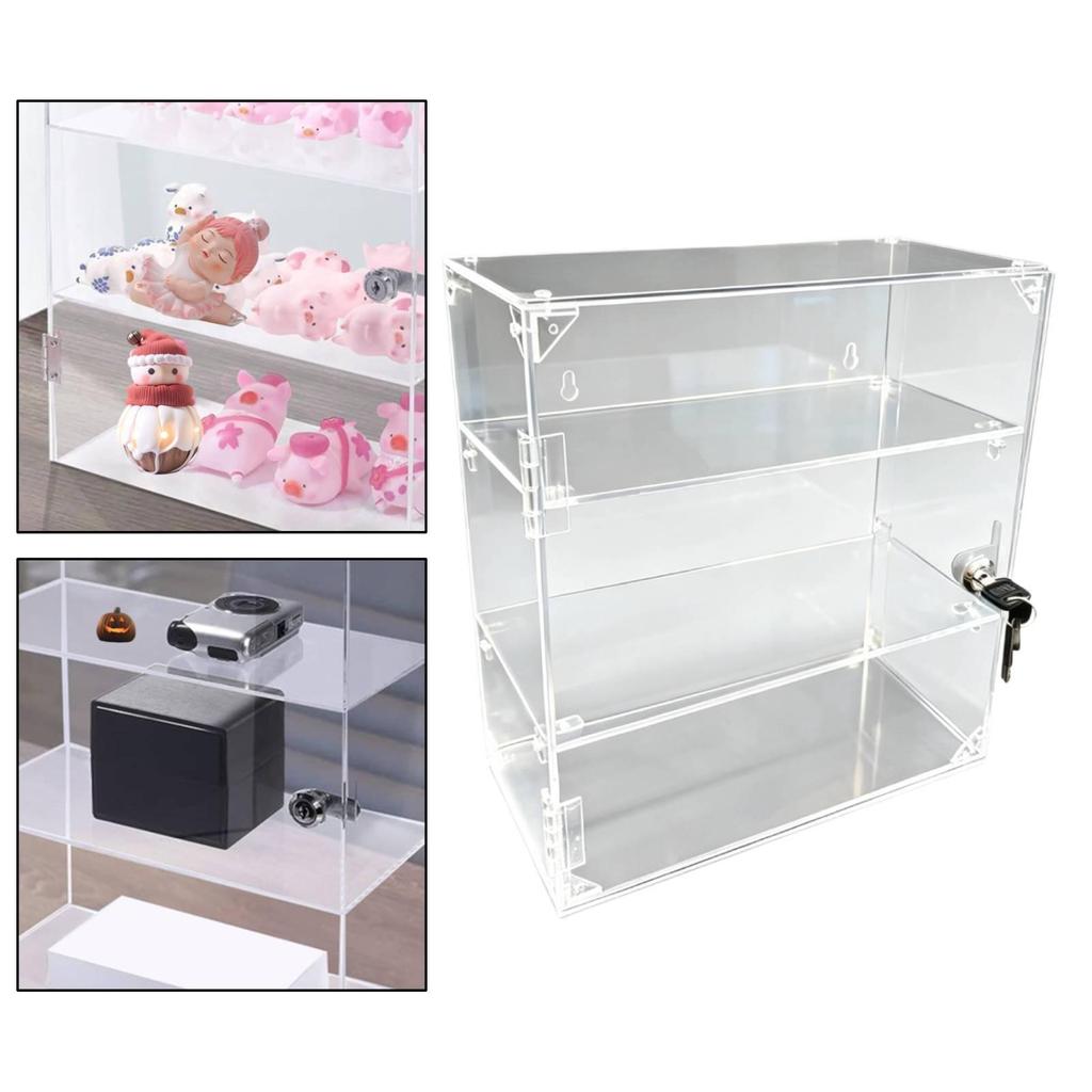 Acrylic Display Cabinet with Lock And Key, Stackable, Dustproof, Removable, Desk Organizer Box,