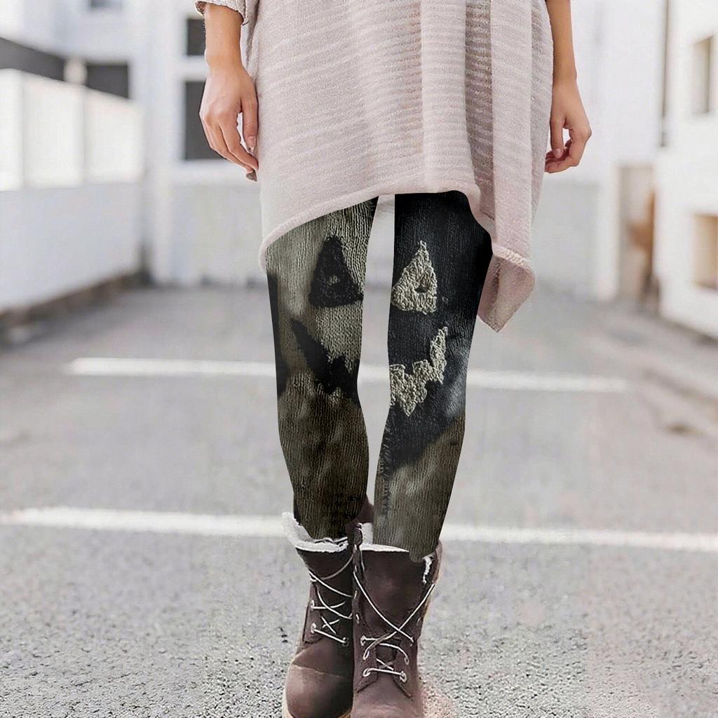 Women's Casual Fashion Outdoor Halloween Printed Slim Elastic Yoga Pants Cropped Pants