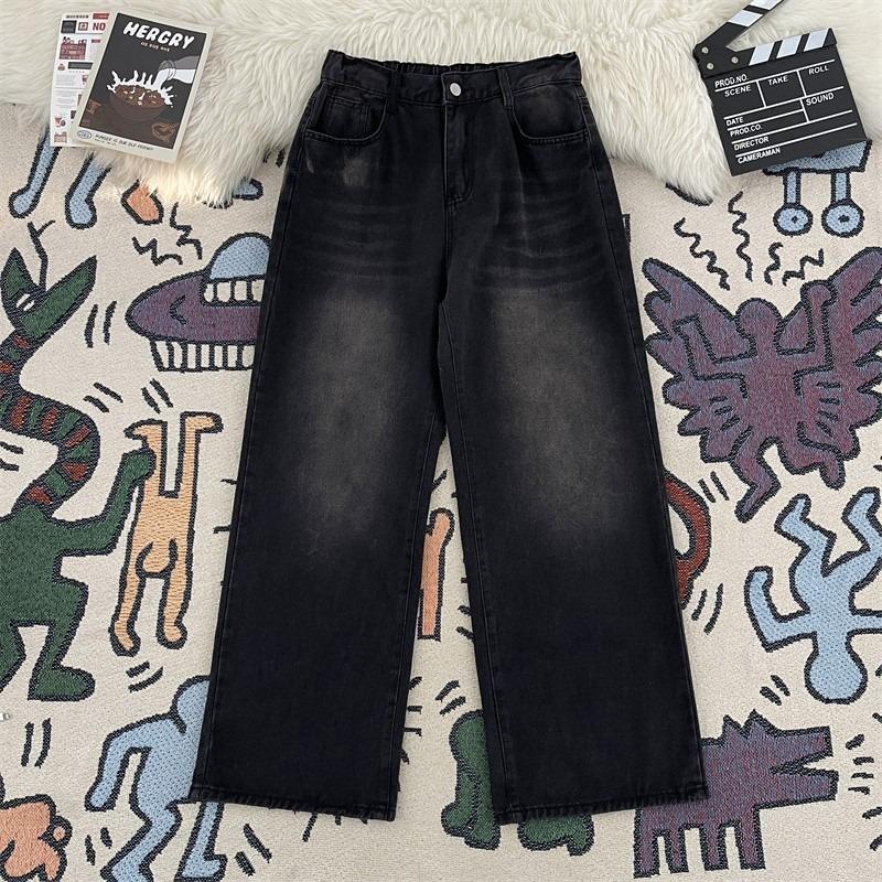 JYL Unisex Wide-Leg Jeans Vintage Loose Floor-Length Casual Denim Trousers