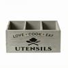 Rectangular Wooden Utensil Storage Box Distressed Gray Three Compartment Organizer Divided