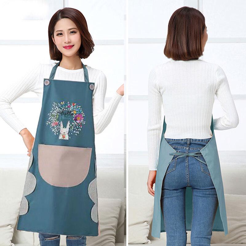 Hang-Neck Waterproof Kitchen Apron with Hand-Wiping Sides