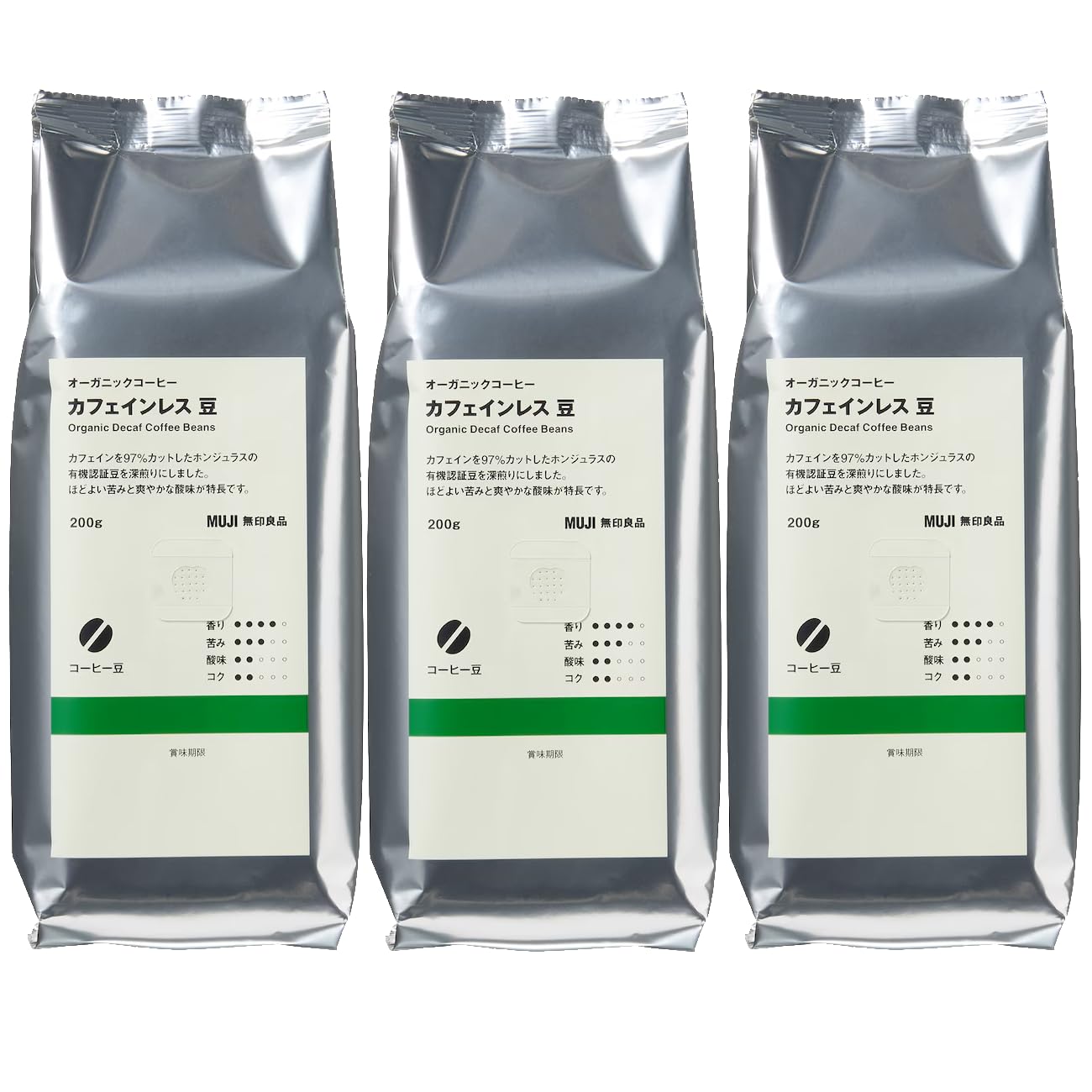 Muji Органический кофе без кофеина в зернах 200 г 3 упаковки