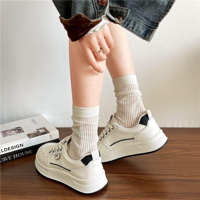 Damen Vielseitige Weiße Flache Dicke Sohle Schuhe - Frühling/Herbst 2025, Runde Zehenpartie Lässige Dad-Sneakers
